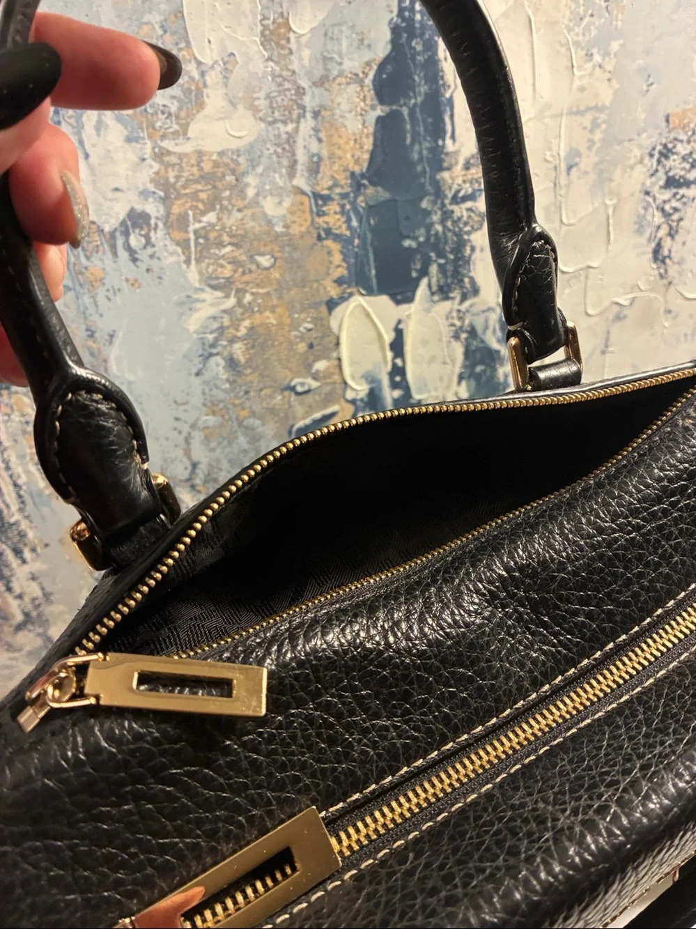 EUC! Genuine Michael Kors Black Selby Pebbled Leather Satchel with MK Charm